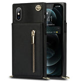 Cross-body Zipper Square TPU+PU Back Cover Case with Holder & Card Slots & Wallet & Strap, For iPhone XS / X, For iPhone XR, For iPhone XS Max